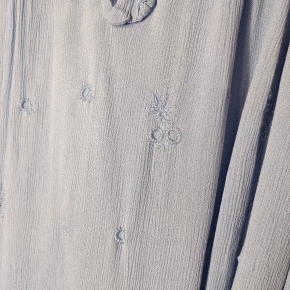 Free People Wishful Moments Tie Neck Blouse Blue Embroidered Long Sleeve Top S - Picture 6 of 16